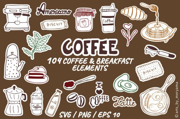 104 Coffee and Breakfast Stickers Bundle