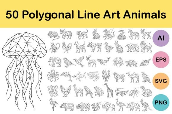 50 Polygonal Line Art Animals: Graphics & Illustrations