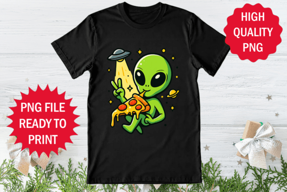 Alien Eating Pizza Ufo T-Shirt Design: Graphics and T-Shirt Designs