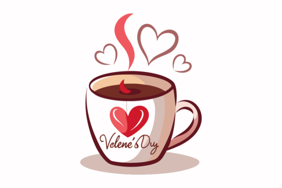 Coffee Cup with Hearts Cartoon Illustrat Graphics