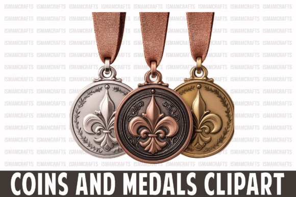 Coins and Medals Clipart PNG: Graphics for Editorial Use