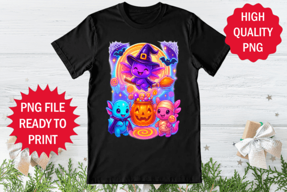 Colorful Axolotl Playing Halloween Vibe Graphics