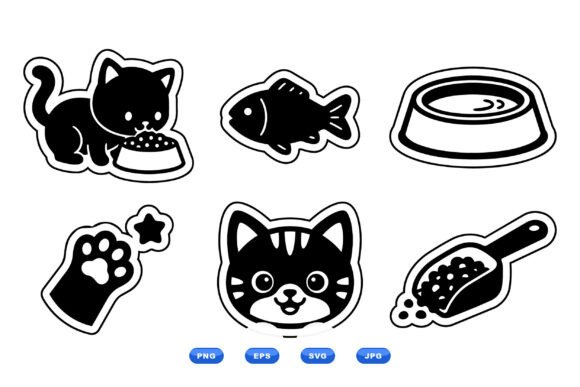 Cute Cat Food Clipart Set: Graphics for Playful Branding
