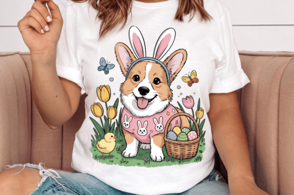 Cute Easter Dog Bunny Ears Corgi PNG Graphics