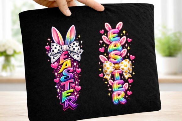 Easter Bunny Ears Bow Typography PNG