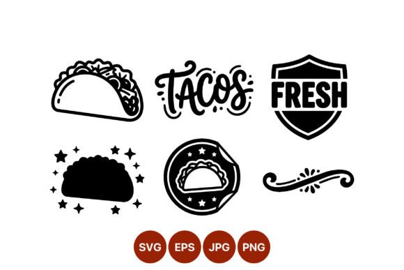 Fresh Tacos Black White Icons Graphics