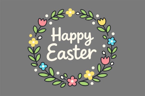 Happy Easter Floral Wreath Vector Graphics Freebies