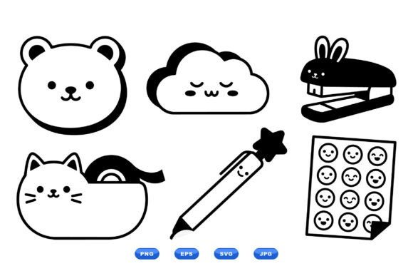 Kawaii Stationery Clipart Pack: Graphics and Illustrations for Playful Content