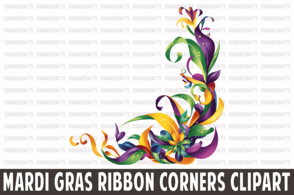 Mardi Gras Ribbon Corners Clipart PNG