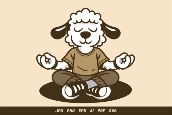 Peaceful Sheep Meditation Illustration Graphics