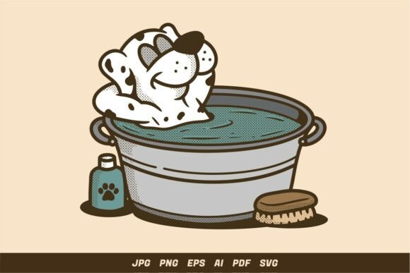 Reto Dog Bathing Illustration Graphics