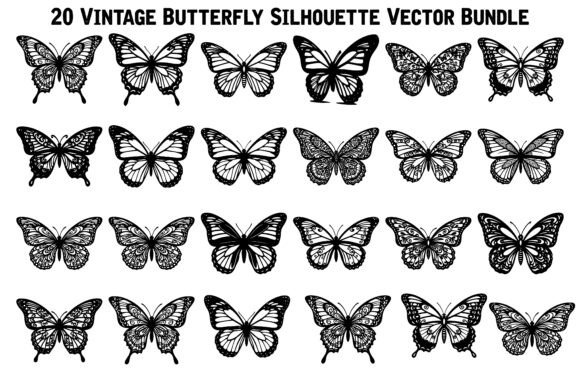 Vintage Butterfly Silhouette Vector Bundle